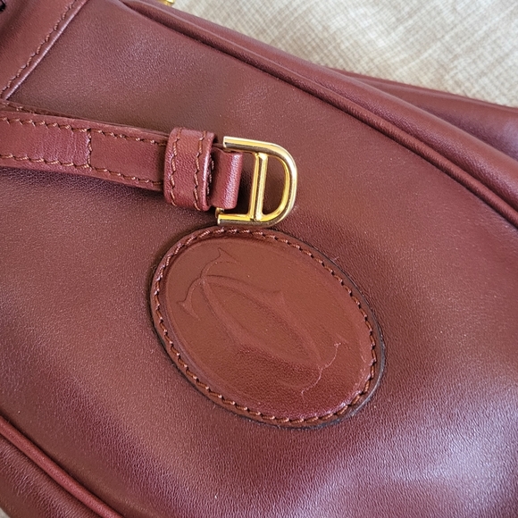 Cartier Must Line Drawstring Shoulder Bag Bordeaux Leather ...Authentic.. - Picture 14 of 14